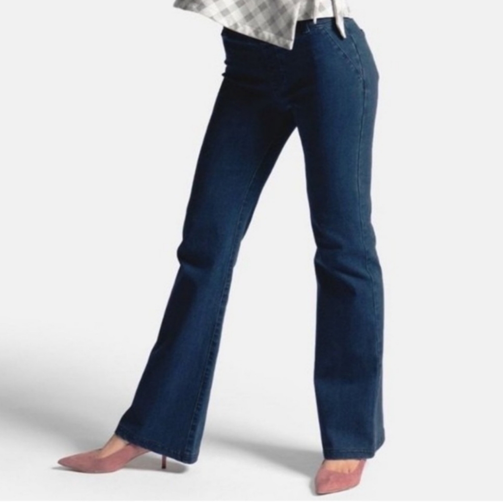 Betabrand Dress Pant Yoga Pants PullOn Denim Bootcut Jean In Indigo Size Medium
